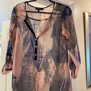 Shear blue/pink abstract blouse